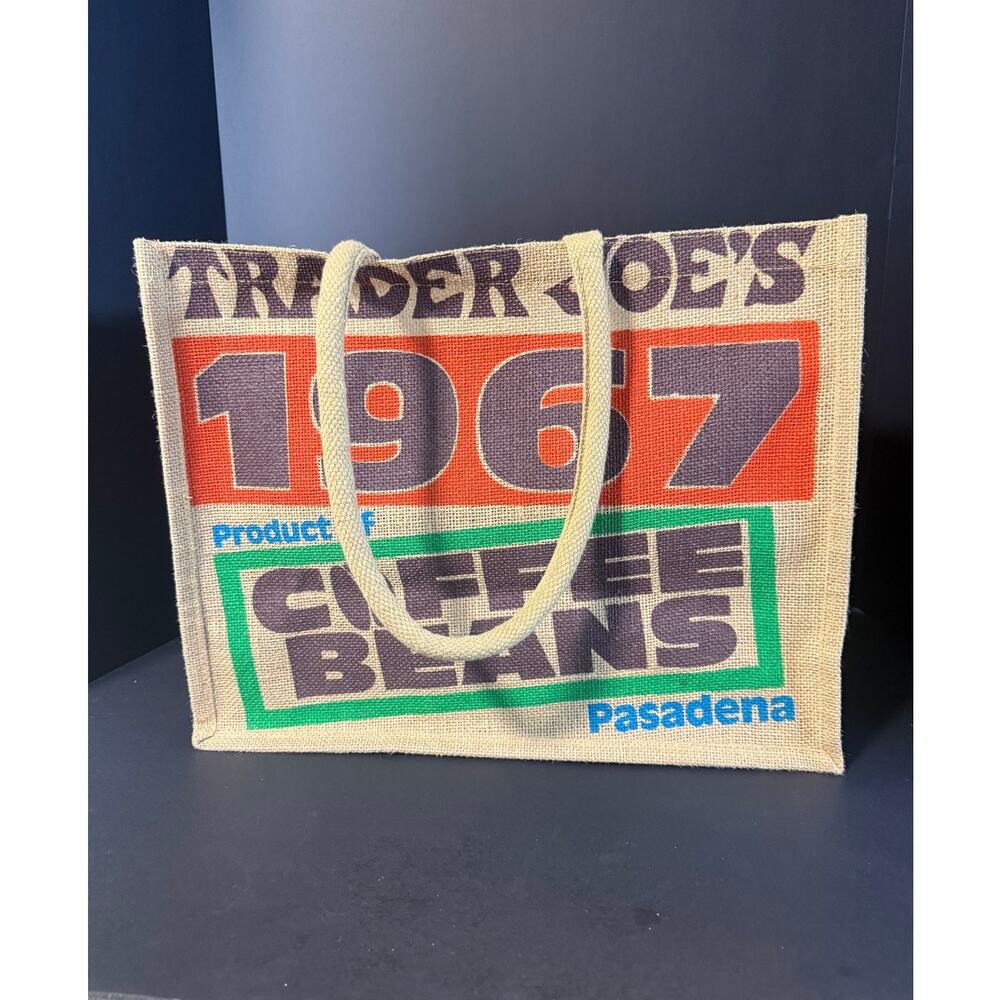 Trader Joe's 1967 Coffee Beans Jute Tote Bag Pasadena Reusable Shopping Bag
